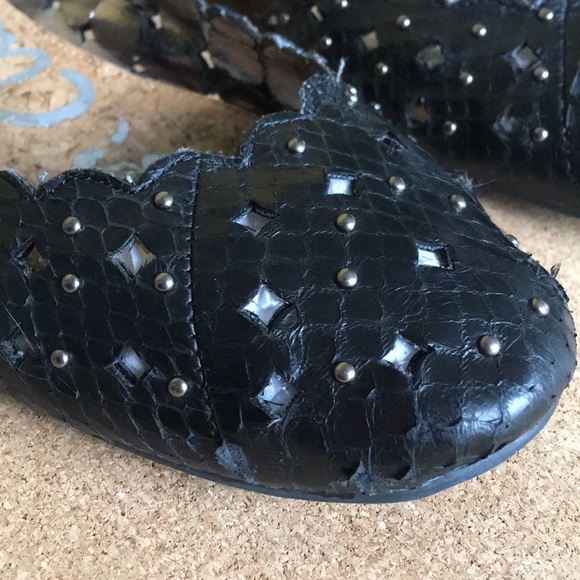 Sam Edelman Studded Black Reptile Leather Flats - Picture 2 of 6